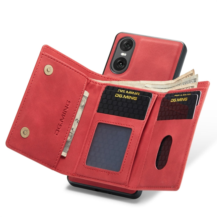 For Sony Xperia 10 VI DG.MING M1 Series 3-Fold Multi Card Wallet + Magnetic Phone Case(Red)