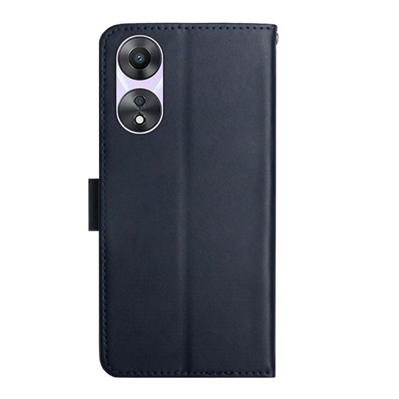 For OPPO A18 / A38 4G HT02 Genuine Leather Fingerprint-proof Flip Phone Case(Blue)