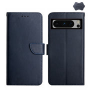 For Google Pixel 8 Pro HT02 Genuine Leather Fingerprint-proof Flip Phone Case(Blue)