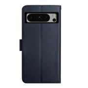 For Google Pixel 8 Pro HT02 Genuine Leather Fingerprint-proof Flip Phone Case(Blue)