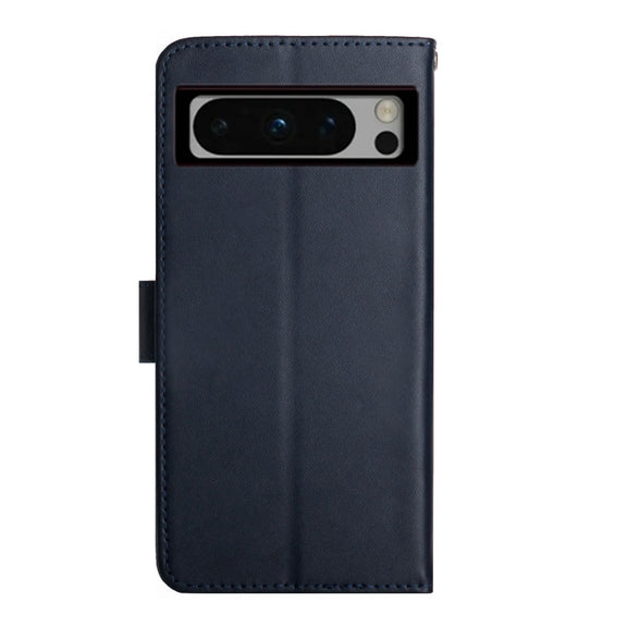 For Google Pixel 8 Pro HT02 Genuine Leather Fingerprint-proof Flip Phone Case(Blue)