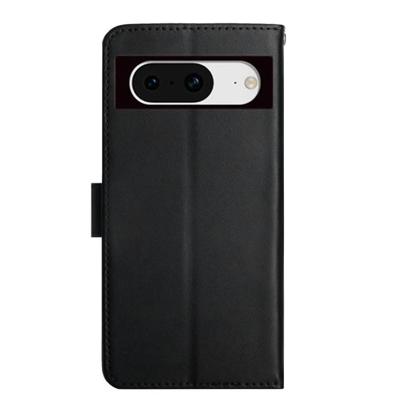 For Google Pixel 8 HT02 Genuine Leather Fingerprint-proof Flip Phone Case(Black)