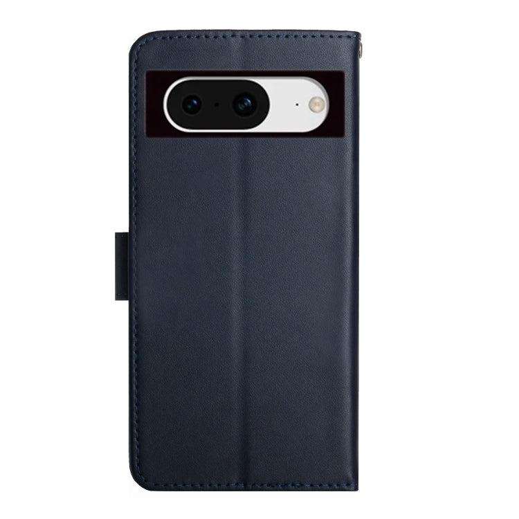 For Google Pixel 8 HT02 Genuine Leather Fingerprint-proof Flip Phone Case(Blue)