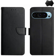 For Google Pixel 9 HT02 Genuine Leather Fingerprint-proof Flip Phone Case(Black)
