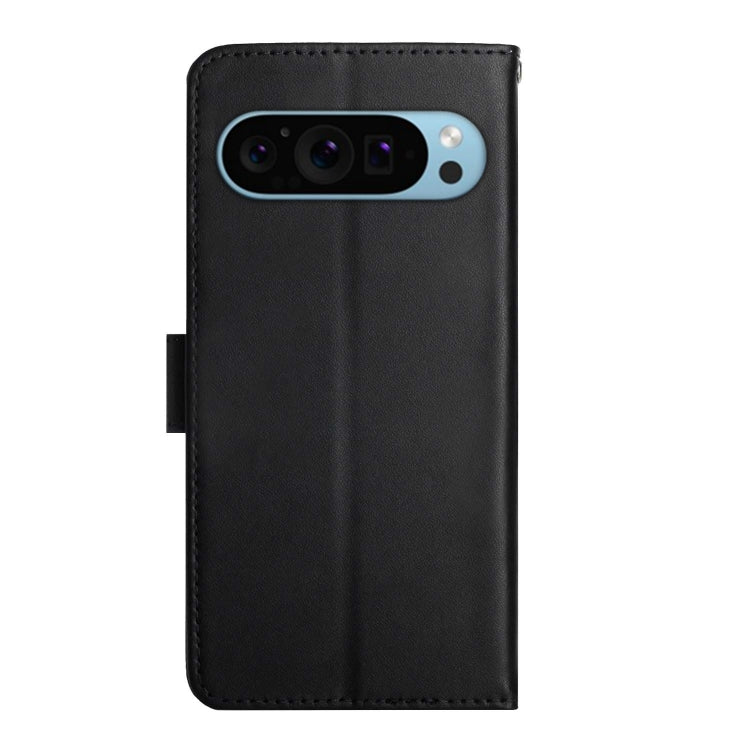 For Google Pixel 9 HT02 Genuine Leather Fingerprint-proof Flip Phone Case(Black)