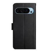 For Google Pixel 9 HT02 Genuine Leather Fingerprint-proof Flip Phone Case(Black)
