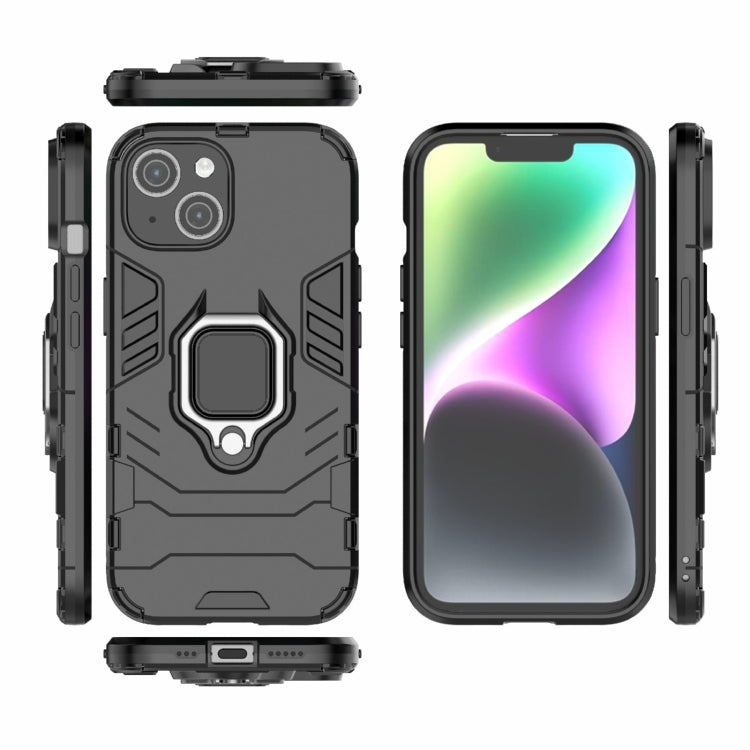 For iPhone 15 Shockproof PC + TPU Holder Phone Case(Black)