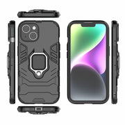 For iPhone 15 Shockproof PC + TPU Holder Phone Case(Black)