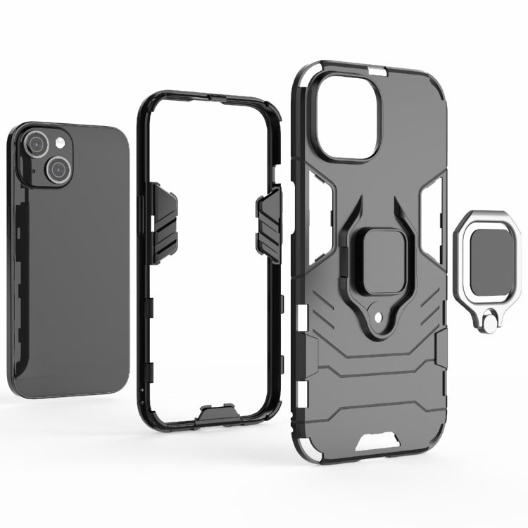 For iPhone 15 Shockproof PC + TPU Holder Phone Case(Black)