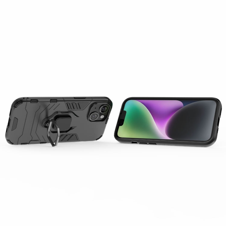 For iPhone 15 Shockproof PC + TPU Holder Phone Case(Black)