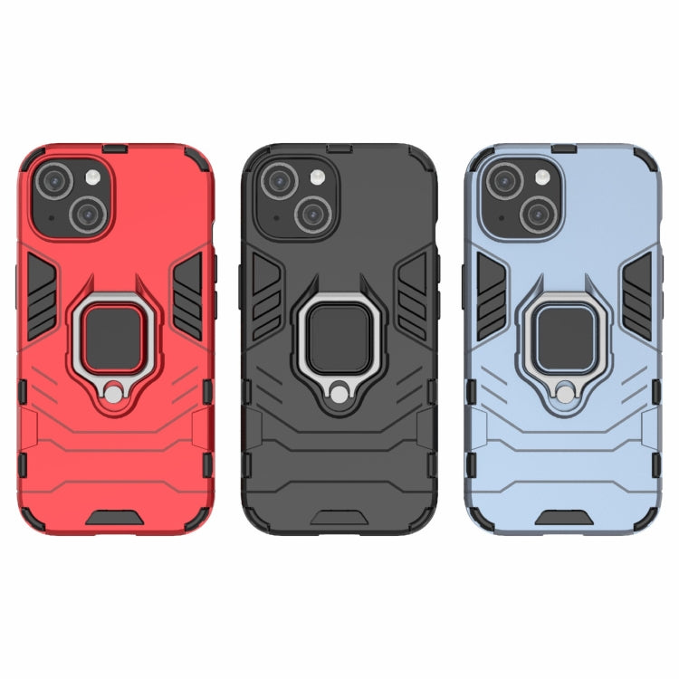 For iPhone 15 Shockproof PC + TPU Holder Phone Case(Black)
