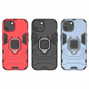 For iPhone 15 Shockproof PC + TPU Holder Phone Case(Black)