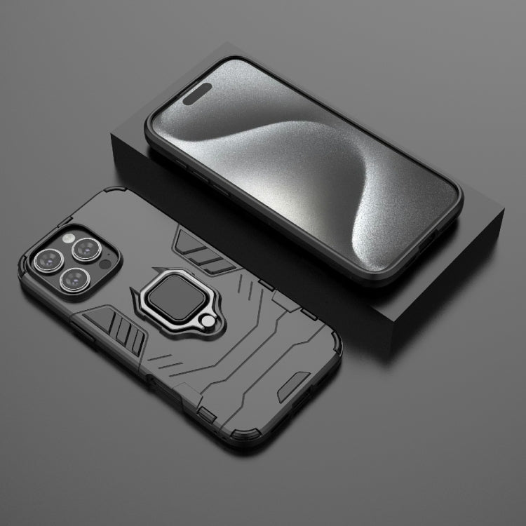 For iPhone 16 Pro Max Shockproof PC + TPU Holder Phone Case(Black)