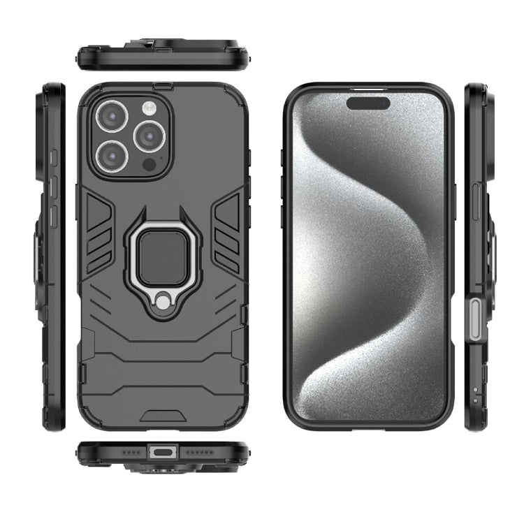 For iPhone 16 Pro Max Shockproof PC + TPU Holder Phone Case(Black)