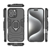 For iPhone 16 Pro Max Shockproof PC + TPU Holder Phone Case(Black)