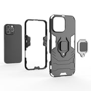 For iPhone 16 Pro Max Shockproof PC + TPU Holder Phone Case(Black)