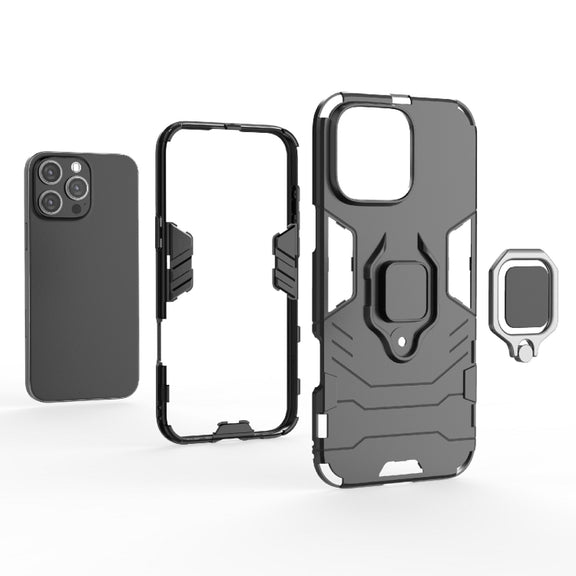 For iPhone 16 Pro Max Shockproof PC + TPU Holder Phone Case(Black)