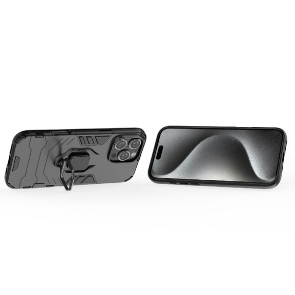 For iPhone 16 Pro Max Shockproof PC + TPU Holder Phone Case(Black)