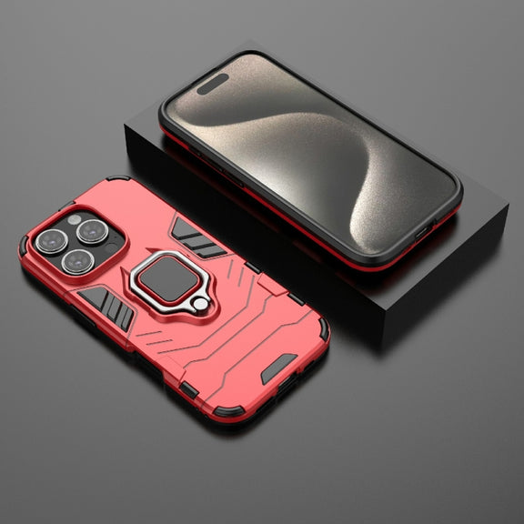 For iPhone 16 Pro Shockproof PC + TPU Holder Phone Case(Red)