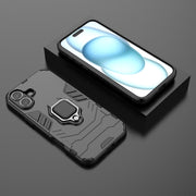 For iPhone 16 Plus Shockproof PC + TPU Holder Phone Case(Black)