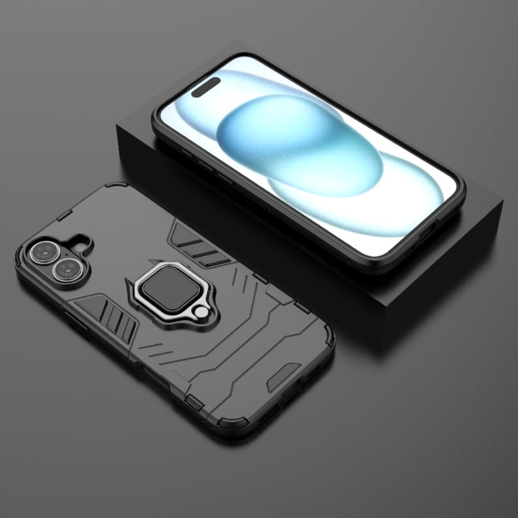 For iPhone 16 Plus Shockproof PC + TPU Holder Phone Case(Black)