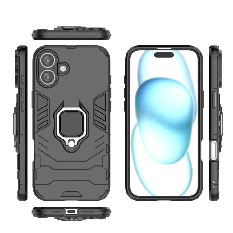 For iPhone 16 Plus Shockproof PC + TPU Holder Phone Case(Black)