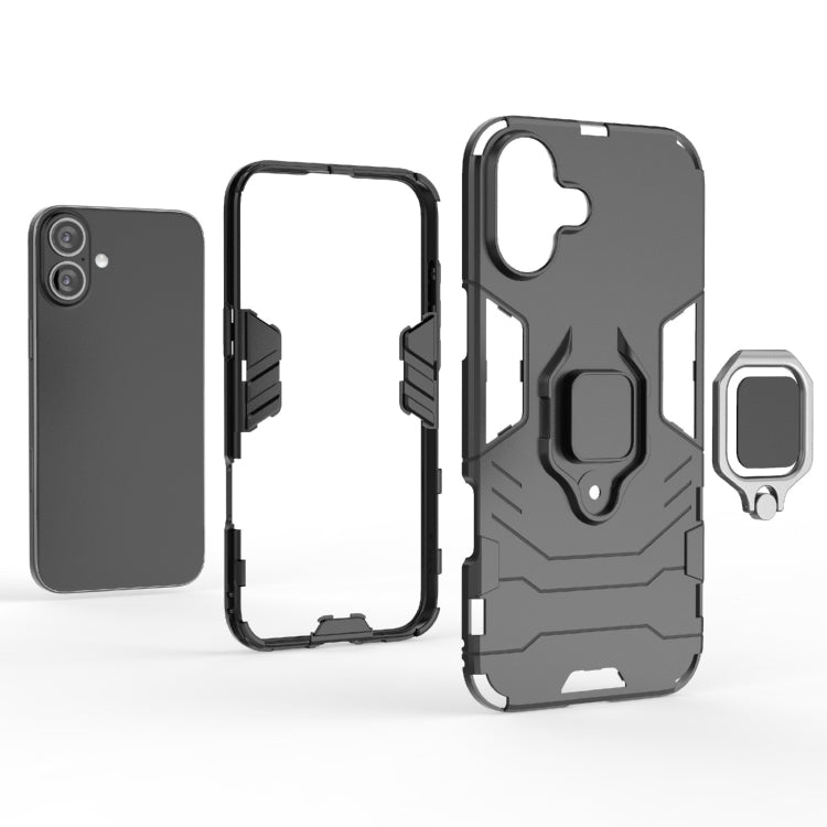 For iPhone 16 Plus Shockproof PC + TPU Holder Phone Case(Black)