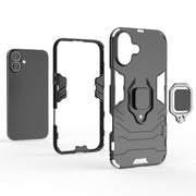 For iPhone 16 Plus Shockproof PC + TPU Holder Phone Case(Black)