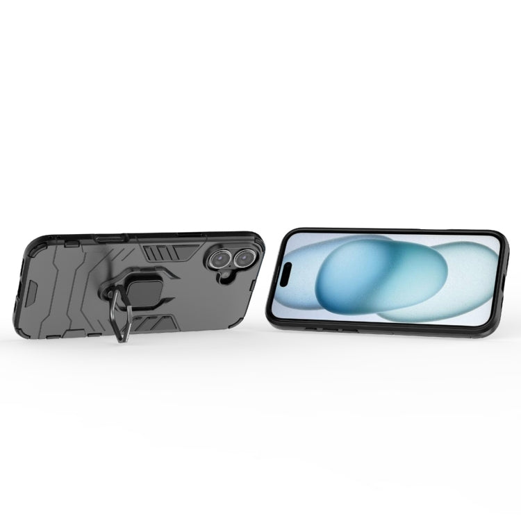 For iPhone 16 Plus Shockproof PC + TPU Holder Phone Case(Black)