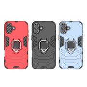 For iPhone 16 Plus Shockproof PC + TPU Holder Phone Case(Black)