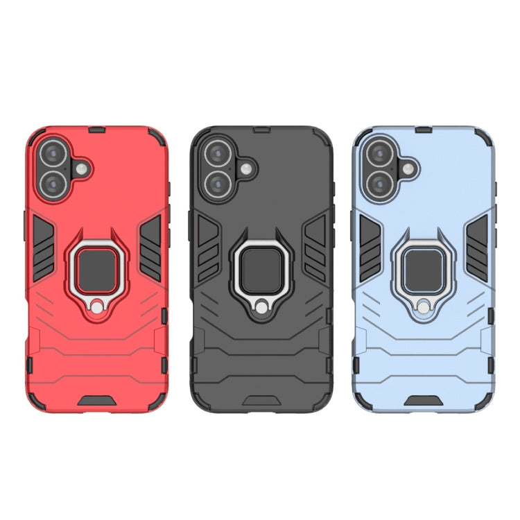 For iPhone 16 Plus Shockproof PC + TPU Holder Phone Case(Black)