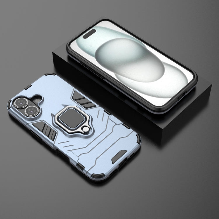 For iPhone 16 Shockproof PC + TPU Holder Phone Case(Navy Blue)