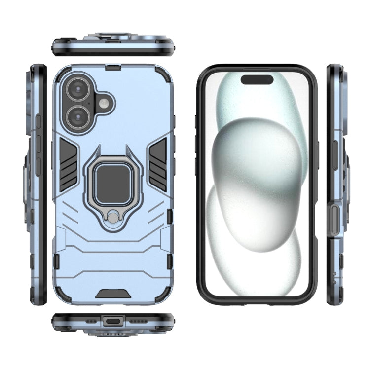 For iPhone 16 Shockproof PC + TPU Holder Phone Case(Navy Blue)