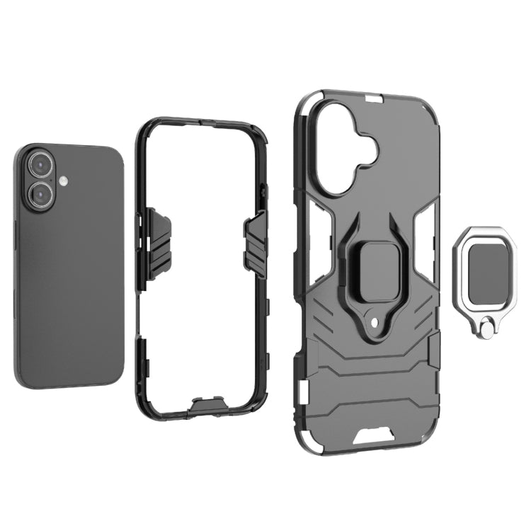 For iPhone 16 Shockproof PC + TPU Holder Phone Case(Navy Blue)