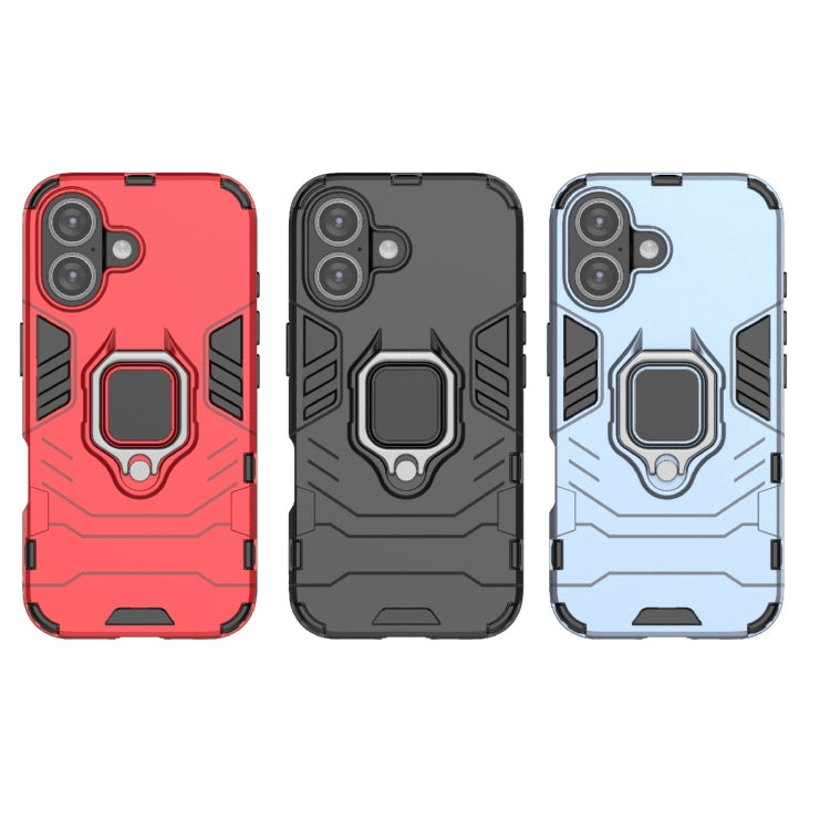 For iPhone 16 Shockproof PC + TPU Holder Phone Case(Navy Blue)