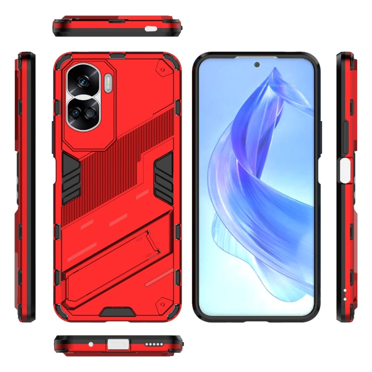 For Honor 90 Lite 5G Global Punk Armor 2 in 1 PC + TPU Phone Case with Holder(Red)