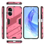 For Honor 90 Lite 5G Global Punk Armor 2 in 1 PC + TPU Phone Case with Holder(Light Red)