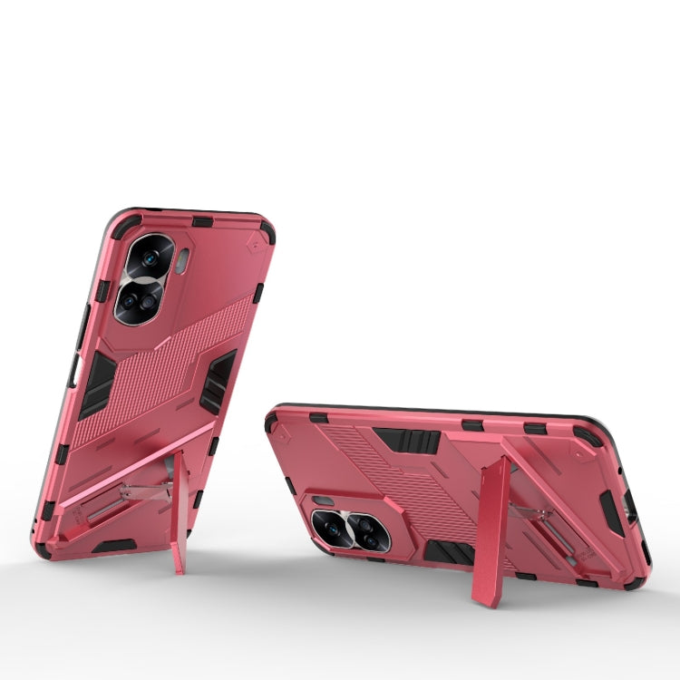 For Honor 90 Lite 5G Global Punk Armor 2 in 1 PC + TPU Phone Case with Holder(Light Red)