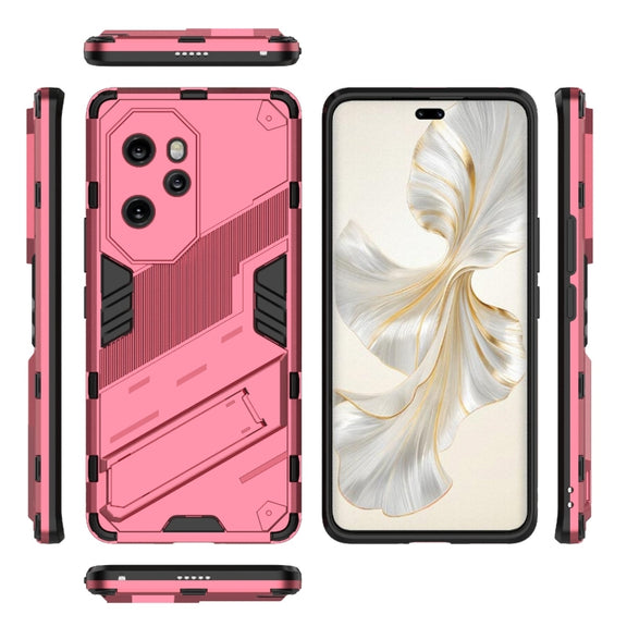 For Honor 100 Pro 5G Punk Armor 2 in 1 PC + TPU Phone Case with Holder(Light Red)