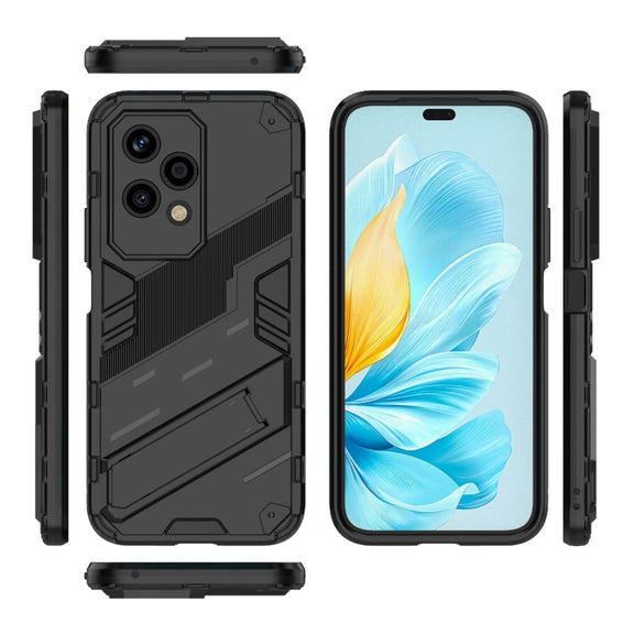 For Honor 200 Lite Global Punk Armor 2 in 1 PC + TPU Phone Case with Holder(Black)