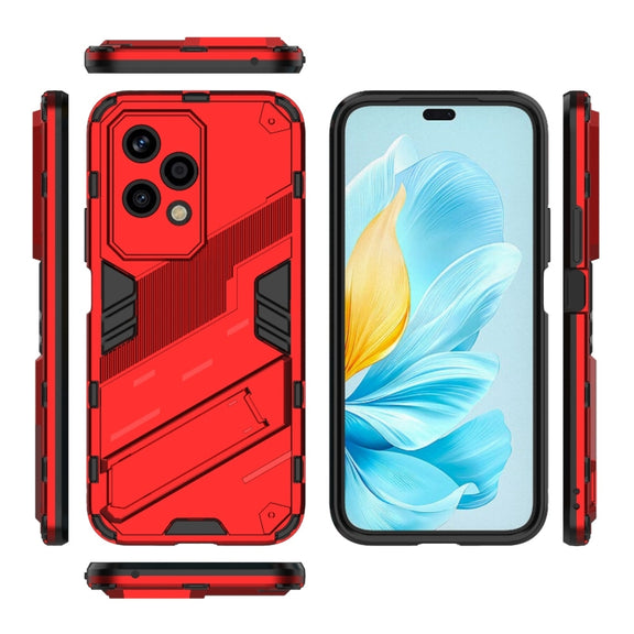 For Honor 200 Lite Global Punk Armor 2 in 1 PC + TPU Phone Case with Holder(Red)