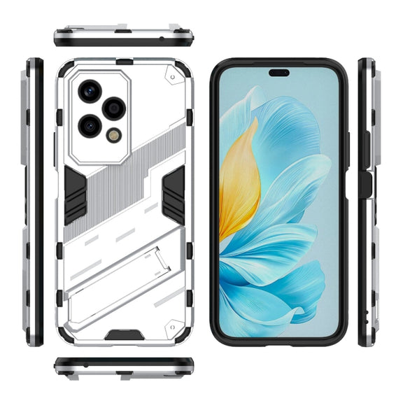 For Honor 200 Lite Global Punk Armor 2 in 1 PC + TPU Phone Case with Holder(White)