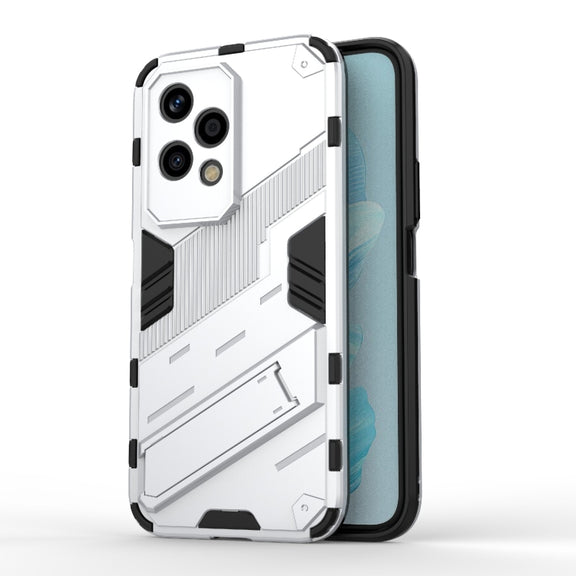 For Honor 200 Lite Global Punk Armor 2 in 1 PC + TPU Phone Case with Holder(White)