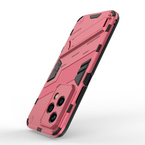 For Honor 200 Lite Global Punk Armor 2 in 1 PC + TPU Phone Case with Holder(Light Red)