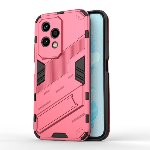 For Honor 200 Lite Global Punk Armor 2 in 1 PC + TPU Phone Case with Holder(Light Red)