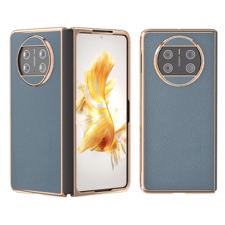For Huawei Mate X3 Genuine Leather Mino Series Nano Plating Phone Case(Blue)