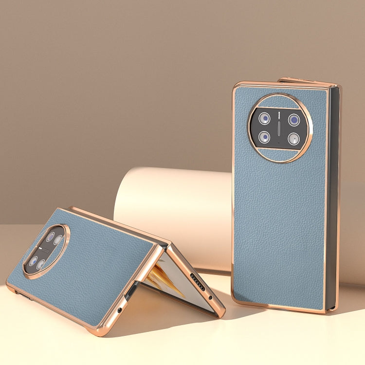 For Huawei Mate X3 Genuine Leather Mino Series Nano Plating Phone Case(Blue)