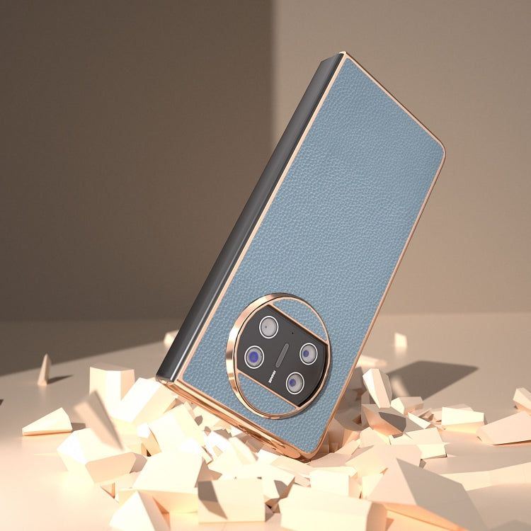 For Huawei Mate X3 Genuine Leather Mino Series Nano Plating Phone Case(Blue)