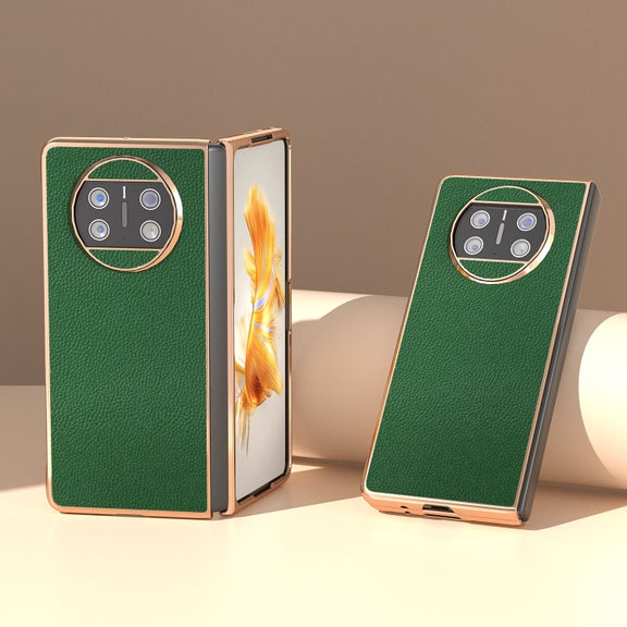 For Huawei Mate X3 Genuine Leather Mino Series Nano Plating Phone Case(Green)