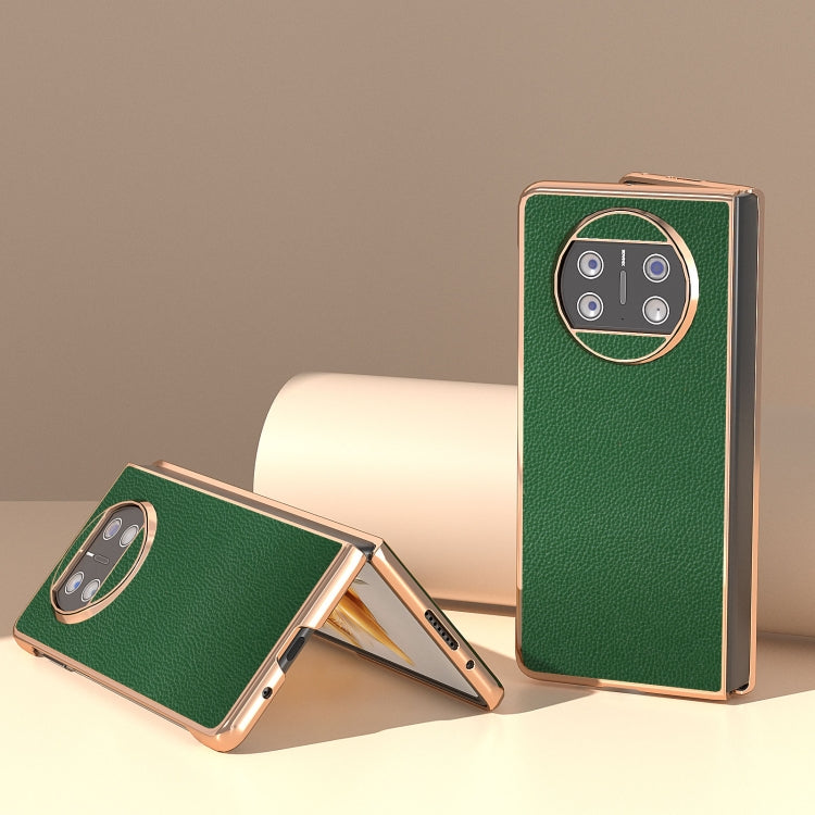 For Huawei Mate X3 Genuine Leather Mino Series Nano Plating Phone Case(Green)